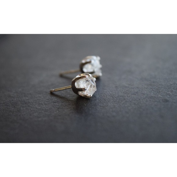 raw stone earrings, natural gemstone studs in sterling silver, crystal e… - Picture 3 of 5